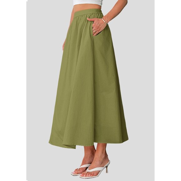 Comfortable 100% Cotton Maxi Skirt - Trendy High Waisted Flowy Ruffles & Pockets - Picture 3 of 8